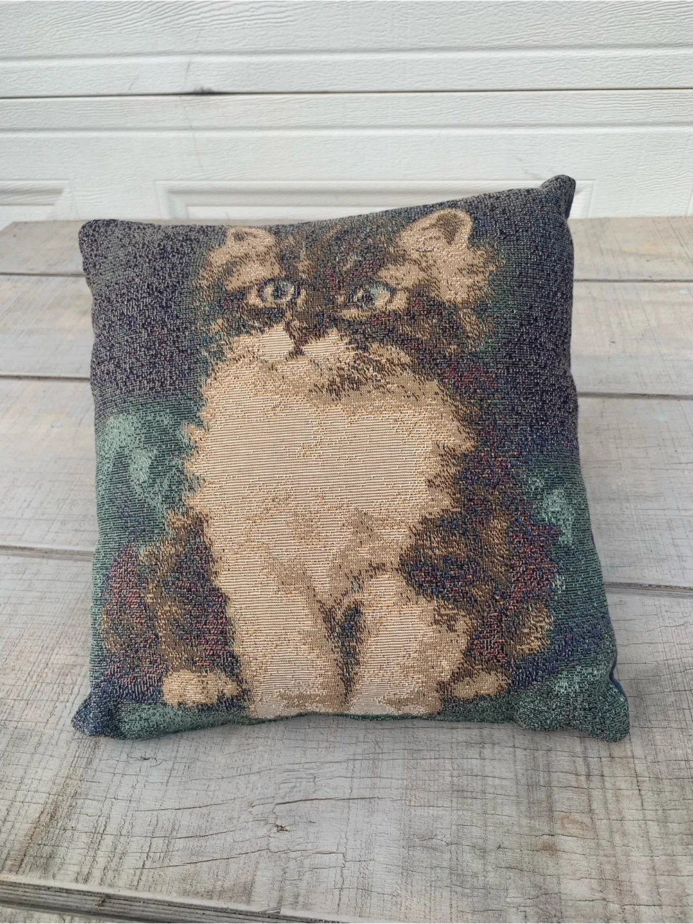 Vintage Style Cat Kitten Tapestry Throw Pillow Woven Decorative Cushion 12x12”